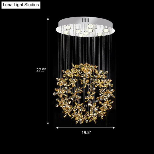 Modern Clear Crystal Sphere Flush Light - 16/19.5 W Nickel Ceiling Fixture With 9 Lights Dining Room