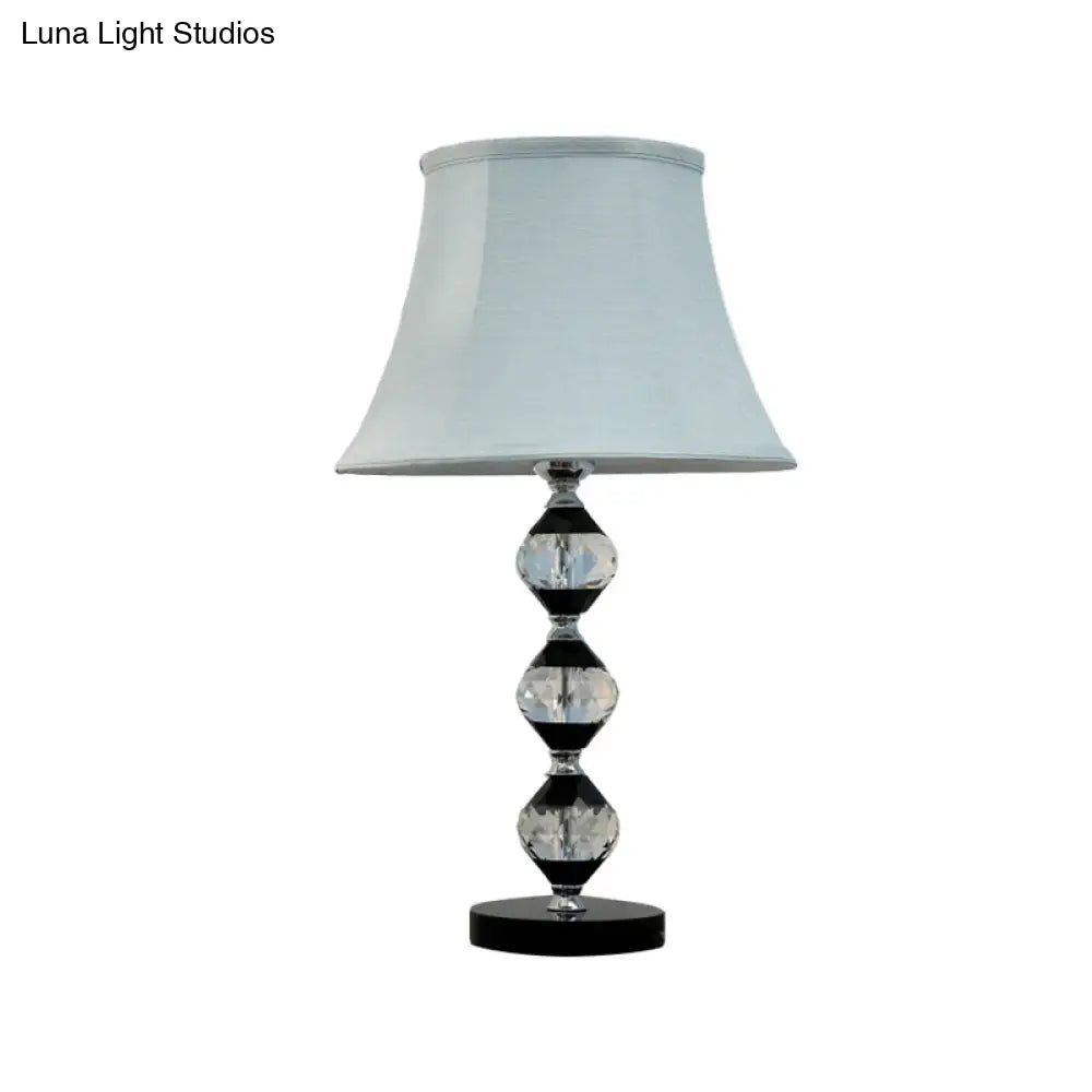 Modern Clear Crystal Table Lamp With Beveled Orbs & Bell Fabric Shade