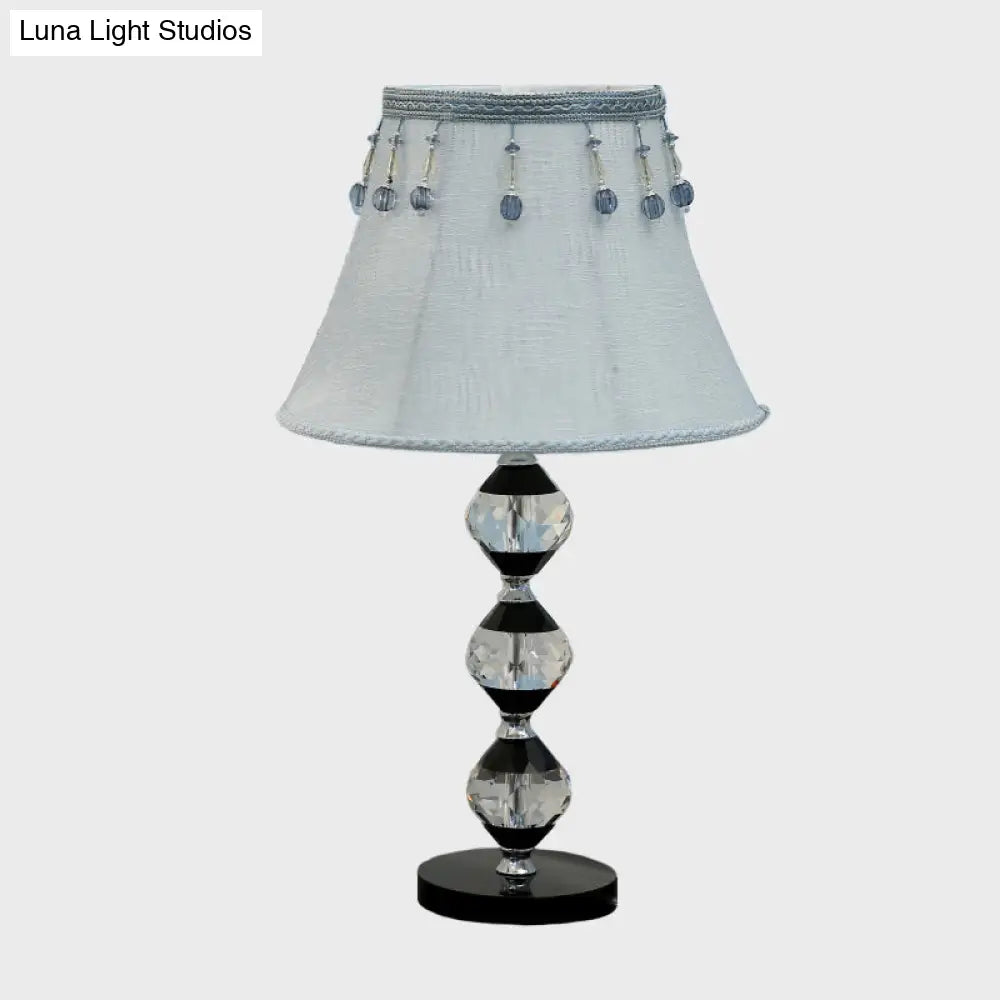 Modern Clear Crystal Table Lamp With Beveled Orbs & Bell Fabric Shade