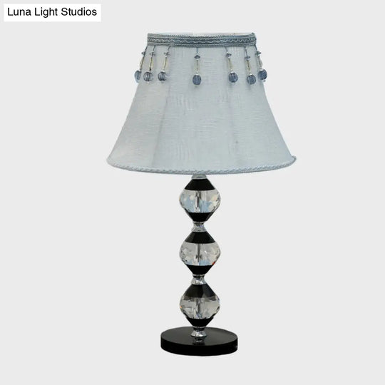 Modern Clear Crystal Table Lamp With Beveled Orbs & Bell Fabric Shade