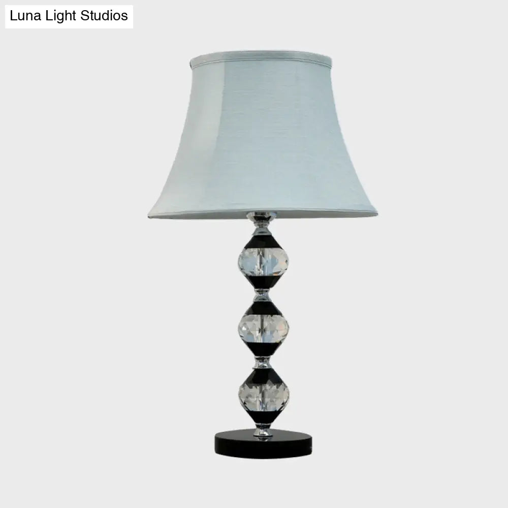 Modern Clear Crystal Table Lamp With Beveled Orbs & Bell Fabric Shade