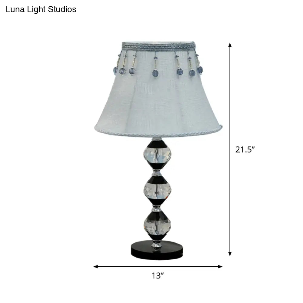 Modern Clear Crystal Table Lamp With Beveled Orbs & Bell Fabric Shade