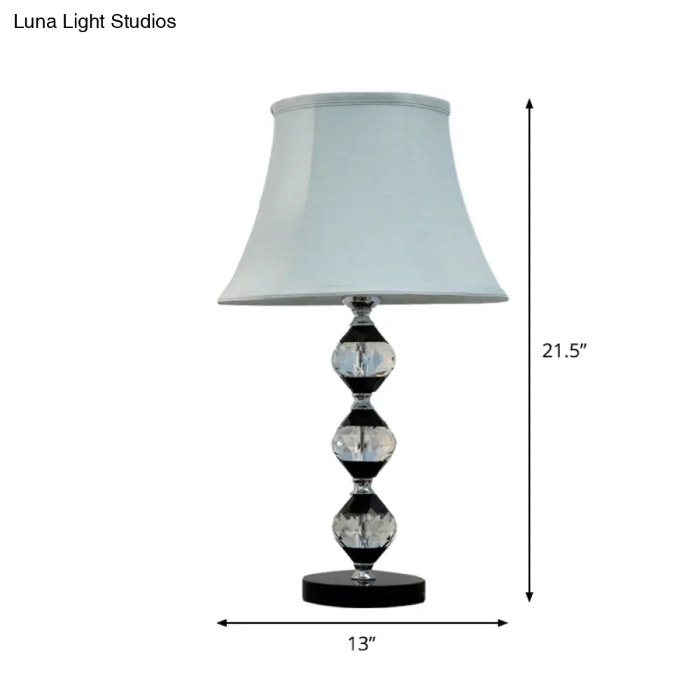 Modern Clear Crystal Table Lamp With Beveled Orbs & Bell Fabric Shade