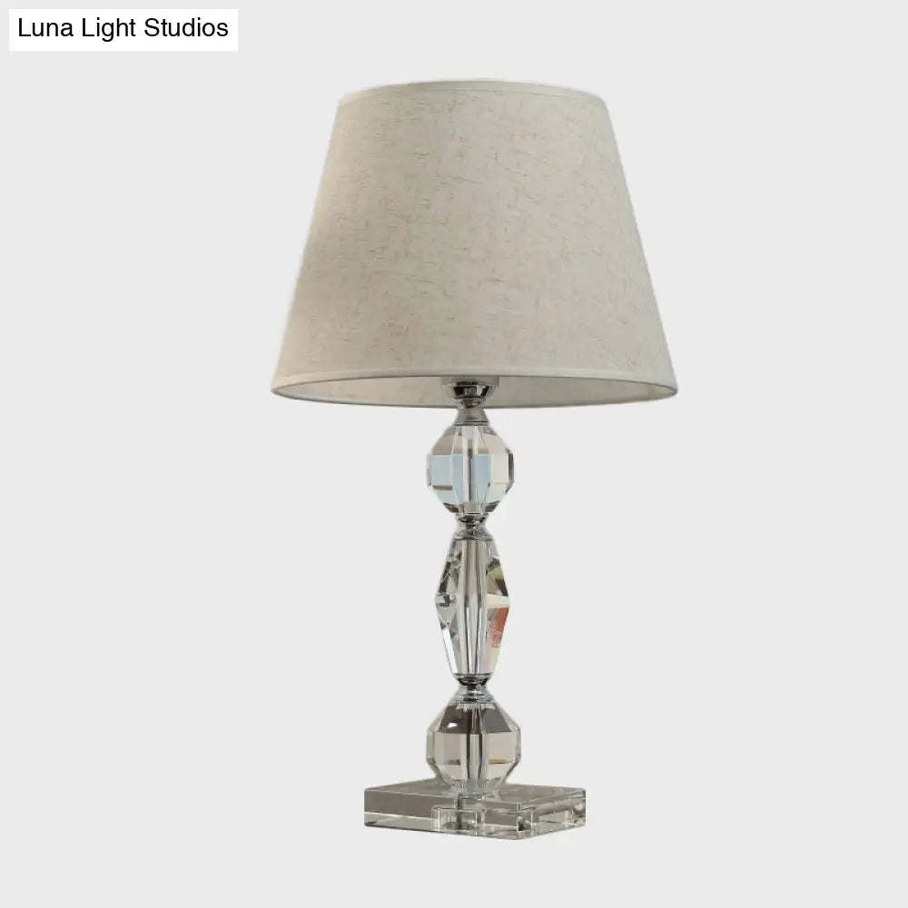 Modern Clear Crystal Table Lamp With Faceted Balls And Fabric Shade