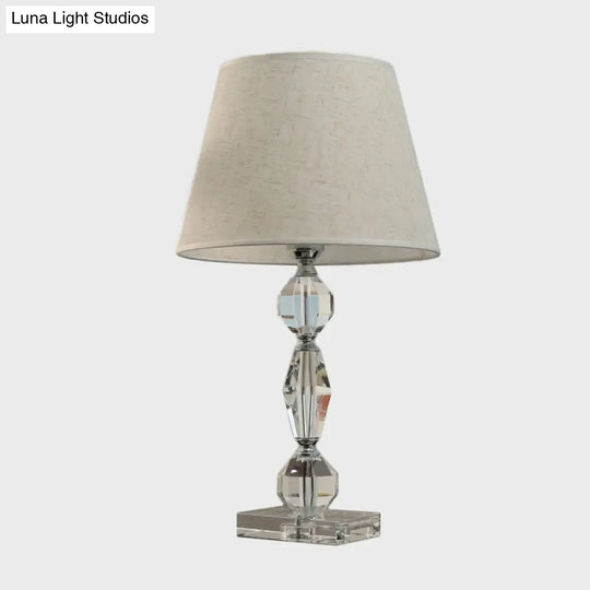 Modern Clear Crystal Table Lamp With Faceted Balls And Fabric Shade