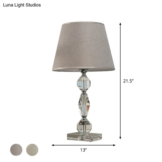 Modern Clear Crystal Table Lamp With Faceted Balls And Fabric Shade