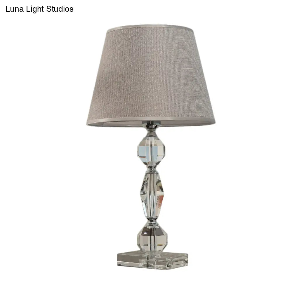 Modern Clear Crystal Table Lamp With Faceted Balls And Fabric Shade