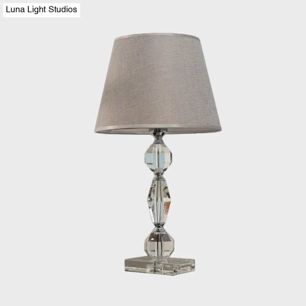 Modern Clear Crystal Table Lamp With Faceted Balls And Fabric Shade