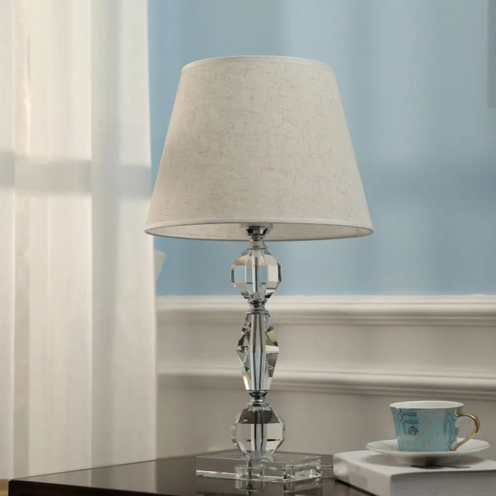 Modern Clear Crystal Table Lamp With Faceted Balls And Fabric Shade / B