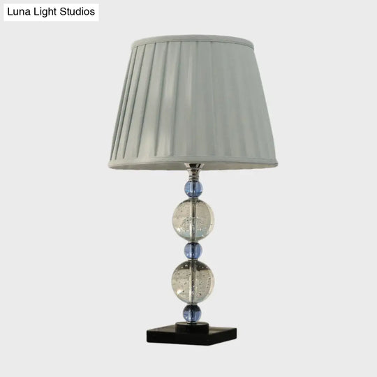 Modern Clear Crystal Table Lamp With Pleated Lampshade - Faceted Polyhedrons/Balls Design 1 Bulb