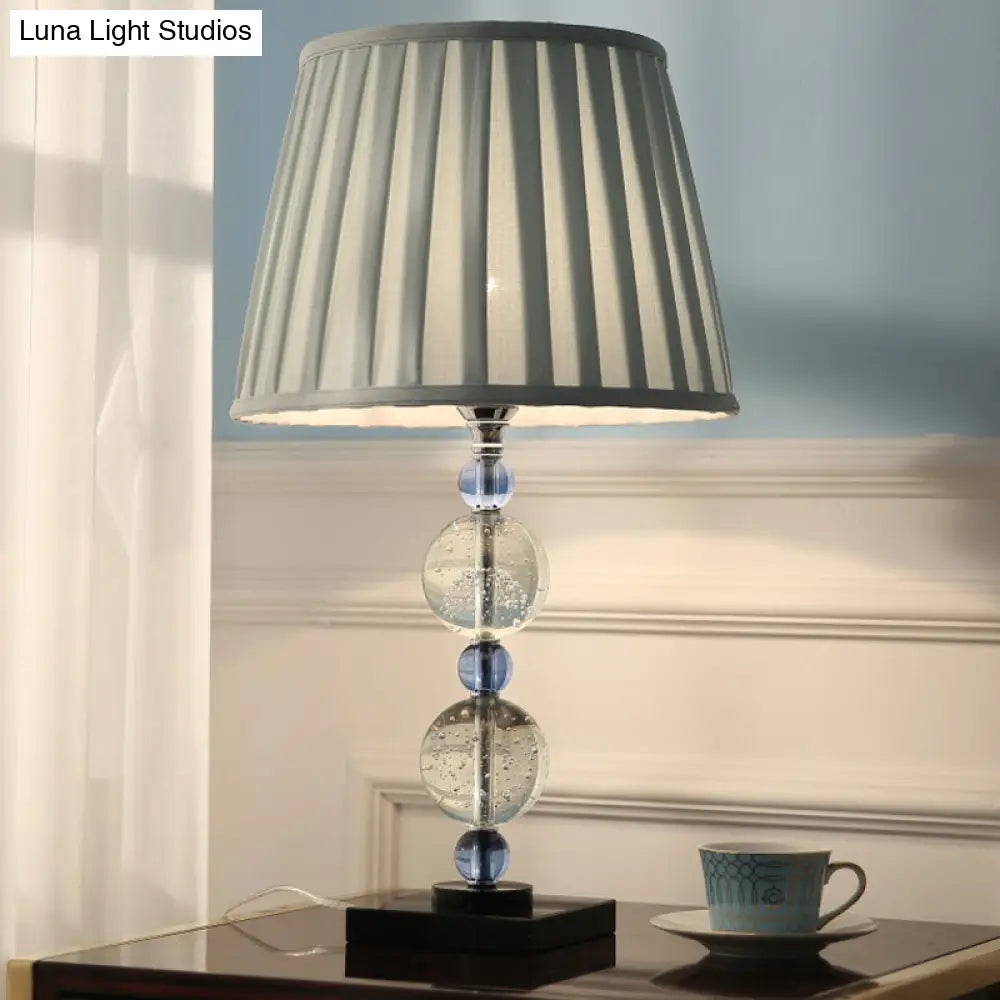 Modern Clear Crystal Table Lamp With Pleated Lampshade - Faceted Polyhedrons/Balls Design 1 Bulb