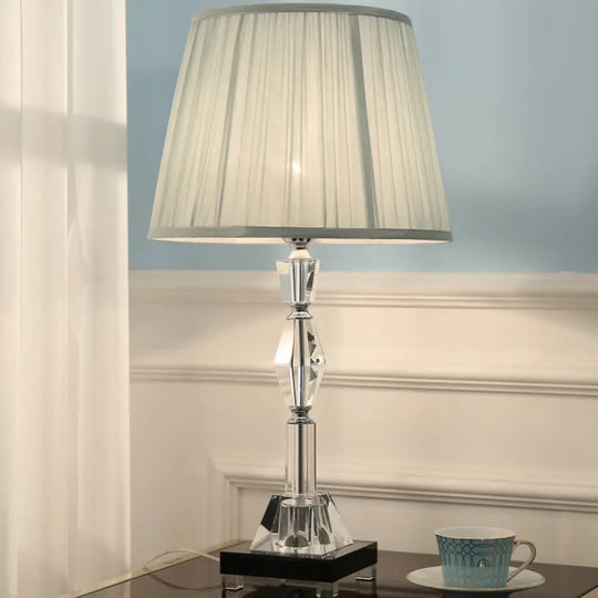 Modern Clear Crystal Table Lamp With Pleated Lampshade - Faceted Polyhedrons/Balls Design 1 Bulb