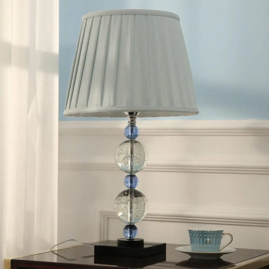 Modern Clear Crystal Table Lamp With Pleated Lampshade - Faceted Polyhedrons/Balls Design 1 Bulb