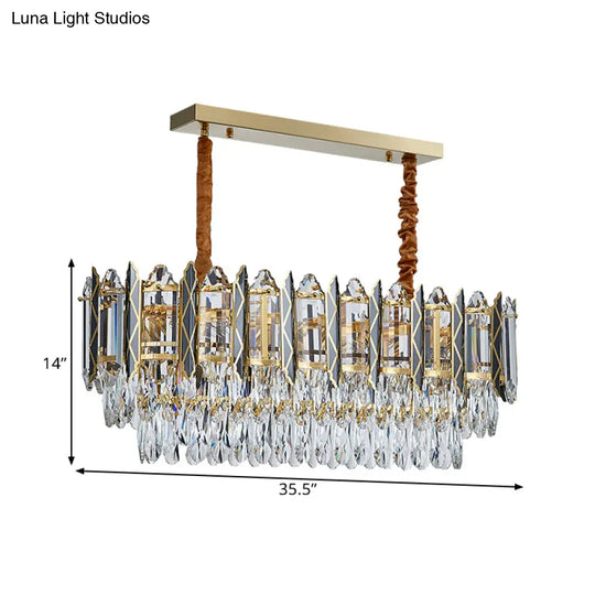 Modern Clear Crystal Tiered Oblong Island Light Fixture - 10 Ceiling Pendant