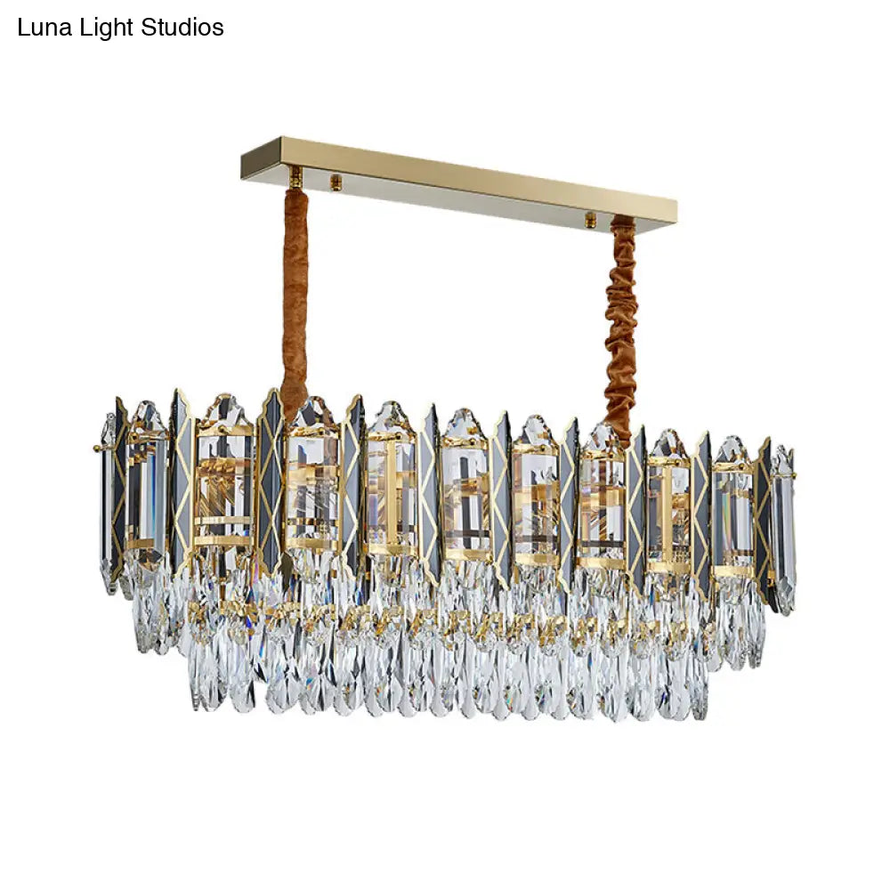 Modern Clear Crystal Tiered Oblong Island Light Fixture - 10 Ceiling Pendant