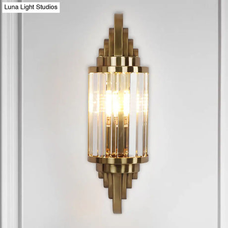 Modern Clear Crystal Wall Sconce - Brass Flush Mount Bedside Light