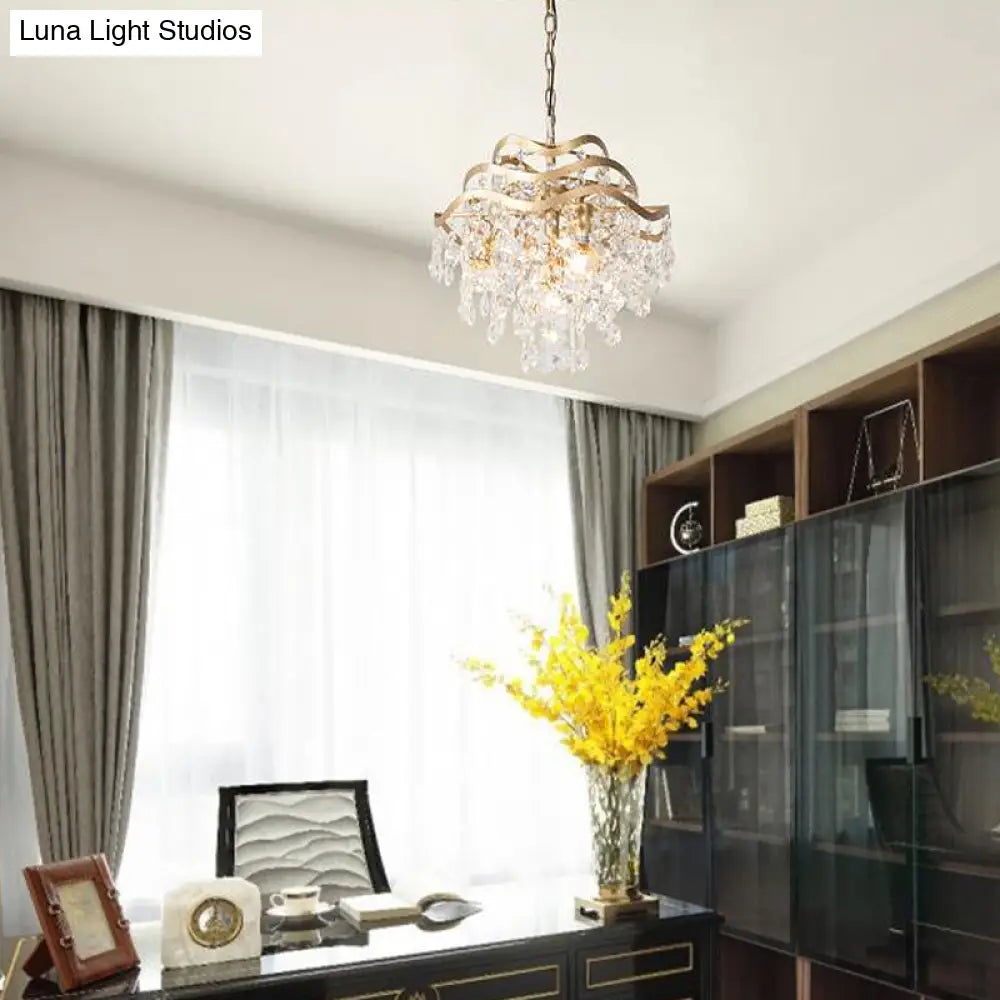 Modern Clear Crystal Waterfall Ceiling Chandelier - 4 Heads Brass Hanging Light Fixture