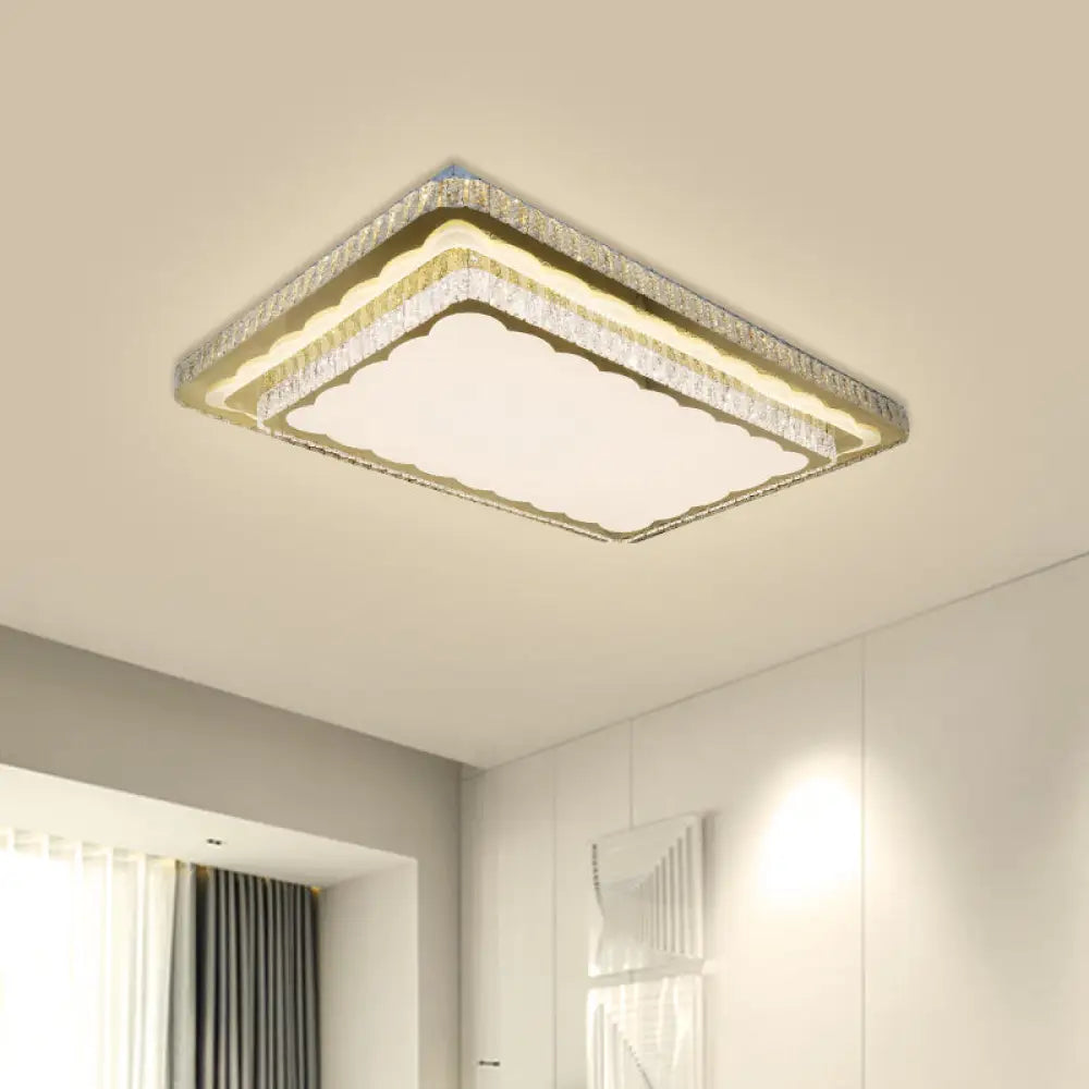 Modern Clear Cut Crystal Led Flush Mount Ceiling Fixture In Nickel