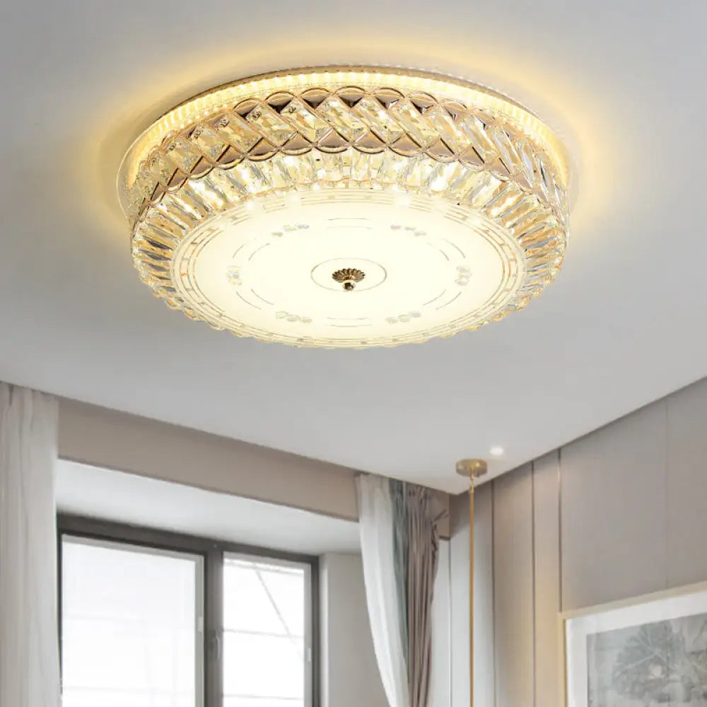 Modern Clear Faceted Crystal Led Flush Mount Lamp For Bedroom Ceiling