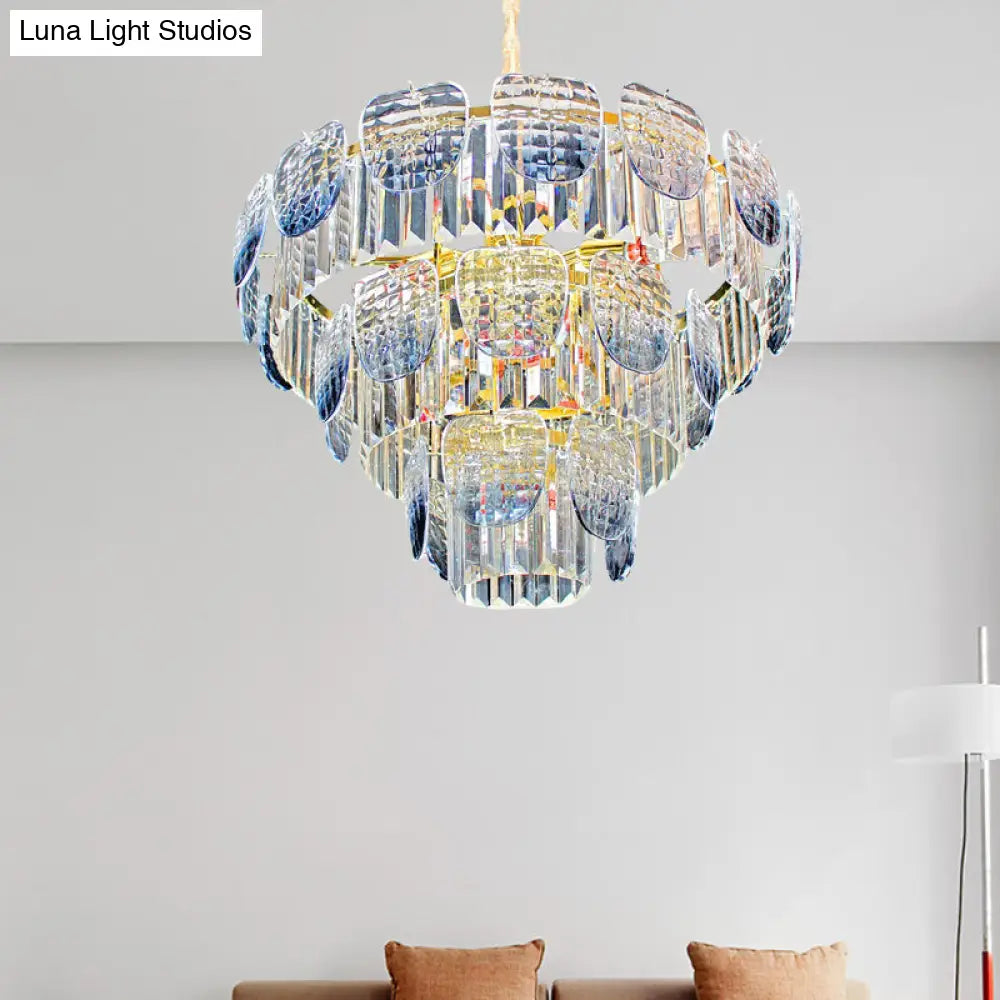 Faceted Crystal Hanging Light Kit - Modern 5/10 Blue Pendant Chandelier