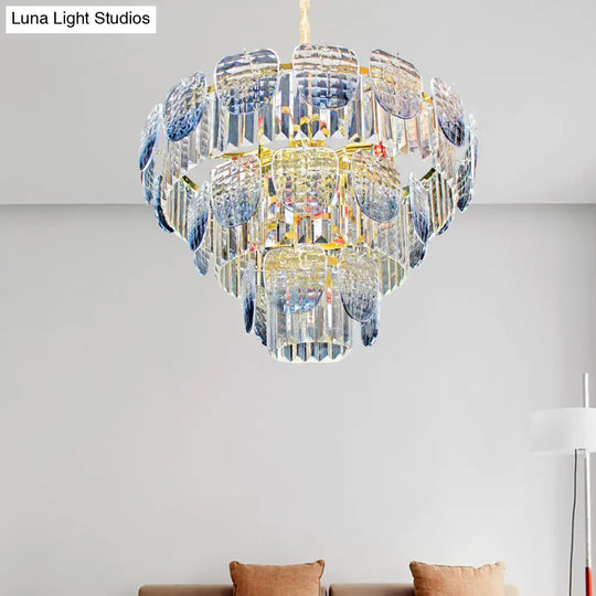 Modern Clear Faceted Crystal Tiered Hanging Light Kit With Blue Pendant Chandelier (5/10 Lights)