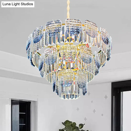 Faceted Crystal Hanging Light Kit - Modern 5/10 Blue Pendant Chandelier