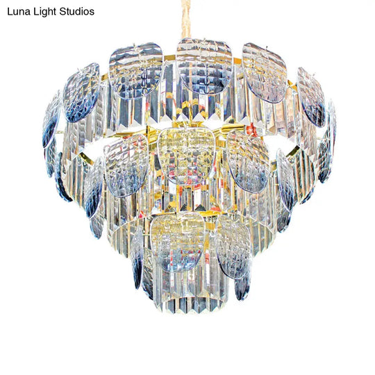 Modern Clear Faceted Crystal Tiered Hanging Light Kit With Blue Pendant Chandelier (5/10 Lights)