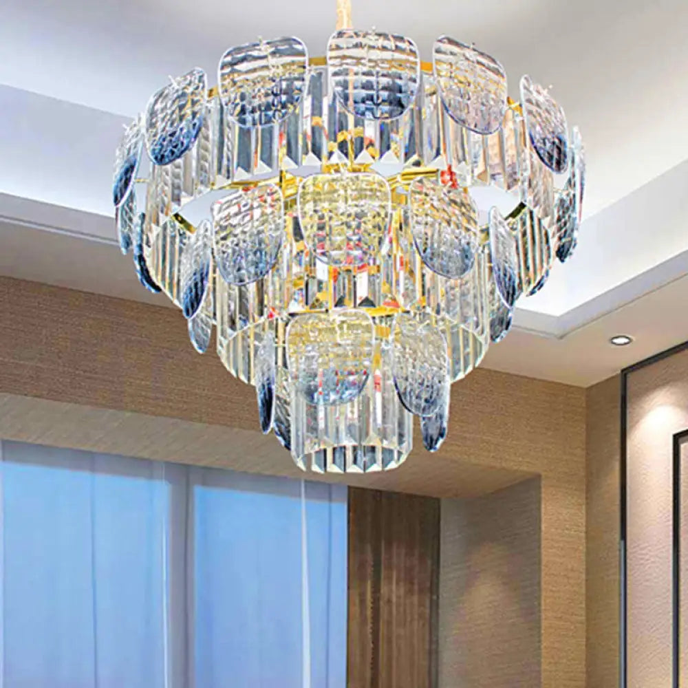 Modern Clear Faceted Crystal Tiered Hanging Light Kit With Blue Pendant Chandelier (5/10 Lights) 10