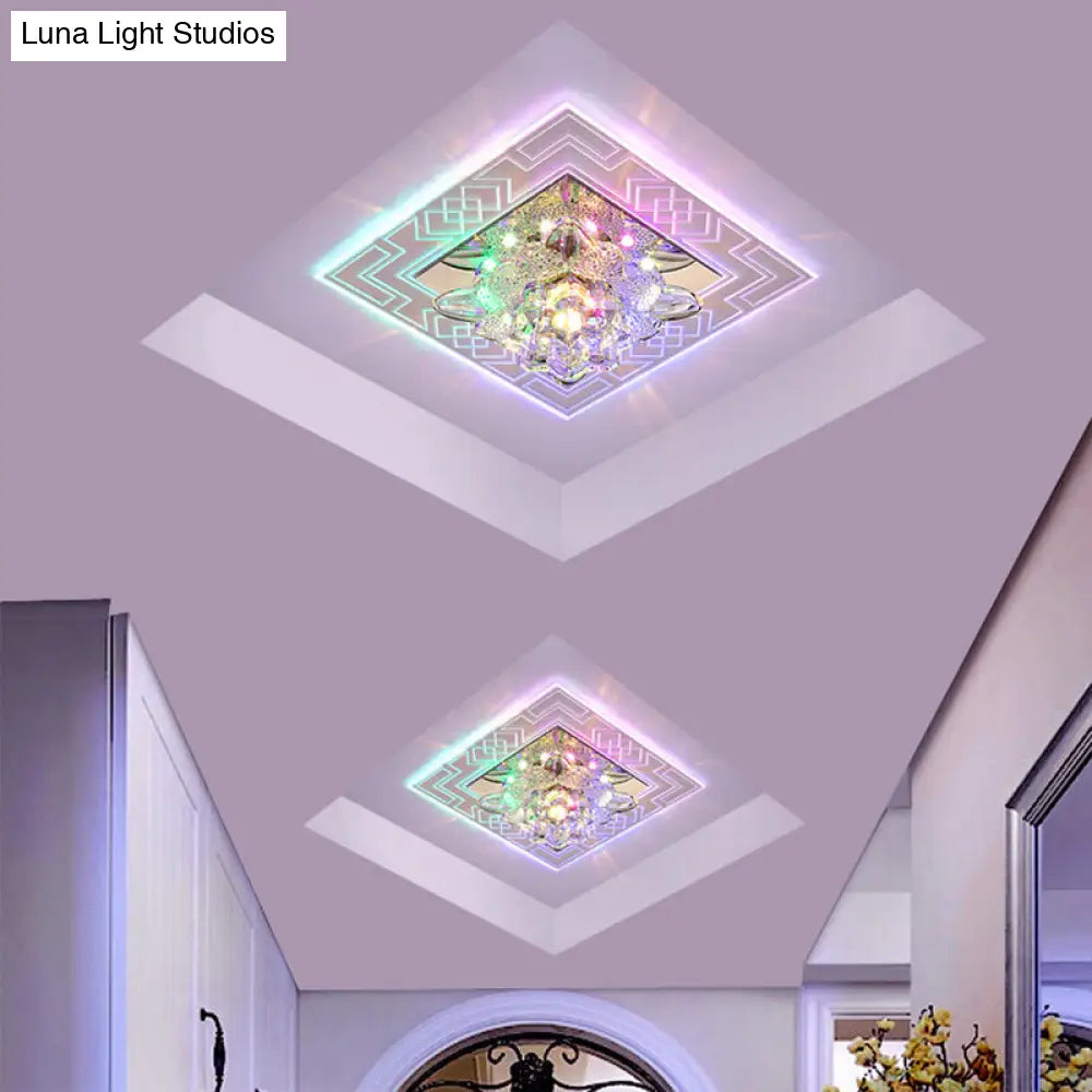 Modern Clear Floral Crystal Led Flush Mount Ceiling Light For Passage