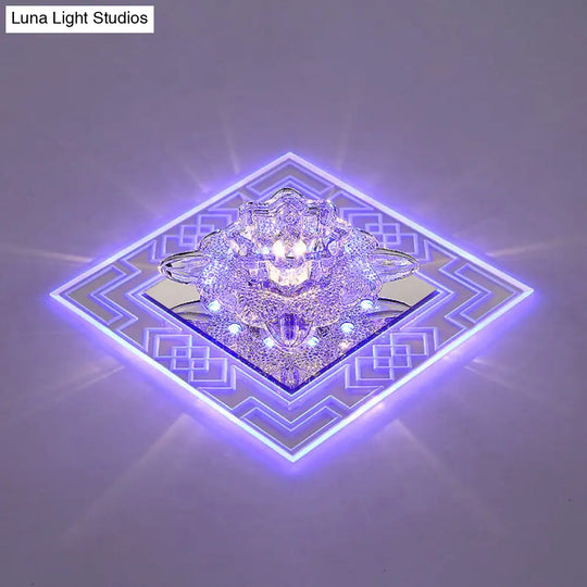 Modern Clear Floral Crystal Led Flush Mount Ceiling Light For Passage / Blue