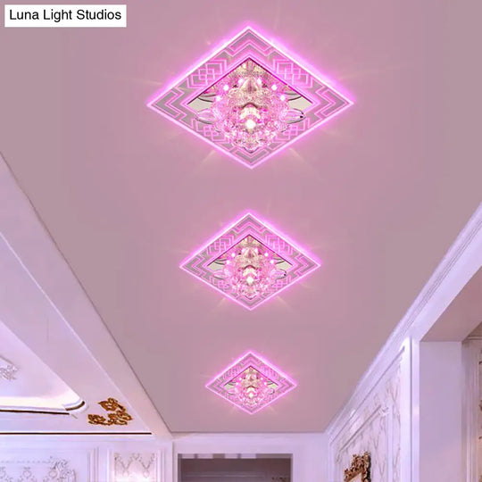 Modern Clear Floral Crystal Led Flush Mount Ceiling Light For Passage