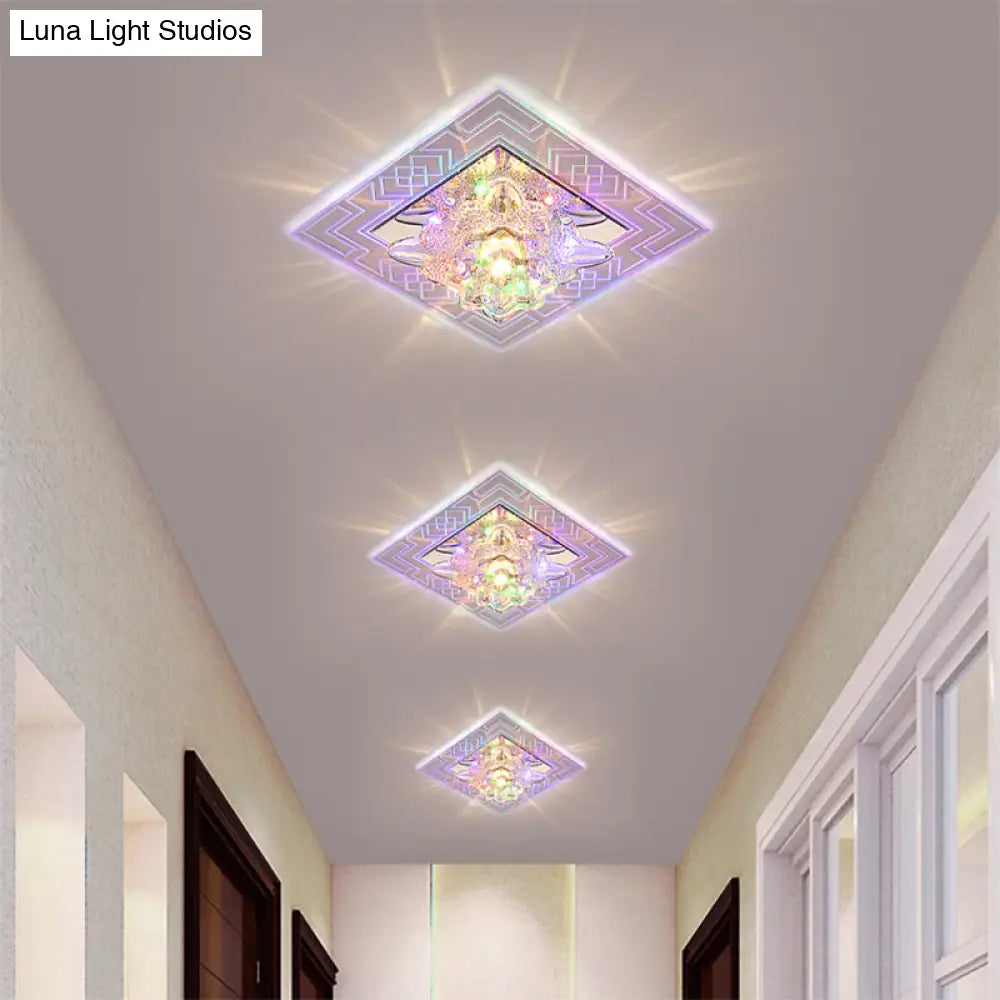 Modern Clear Floral Crystal Led Flush Mount Ceiling Light For Passage