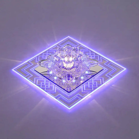 Modern Clear Floral Crystal Led Flush Mount Ceiling Light For Passage / Blue