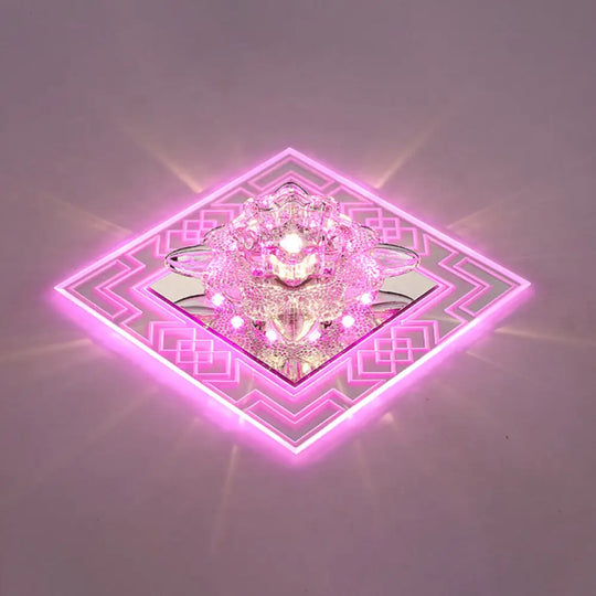 Modern Clear Floral Crystal Led Flush Mount Ceiling Light For Passage / Pink