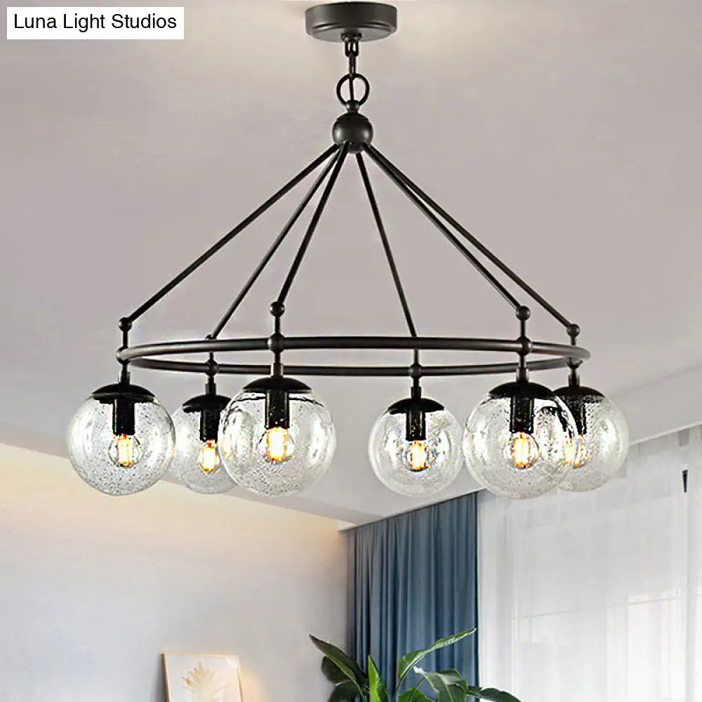 Modern Clear Frosted Glass Sphere Chandelier With Multi-Lights And Circle Ring Design - Black