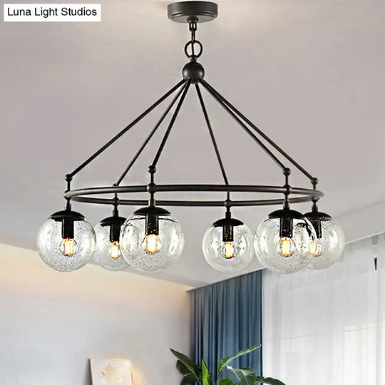 Modern Clear Frosted Glass Sphere Chandelier With Multi-Lights And Circle Ring Design - Black