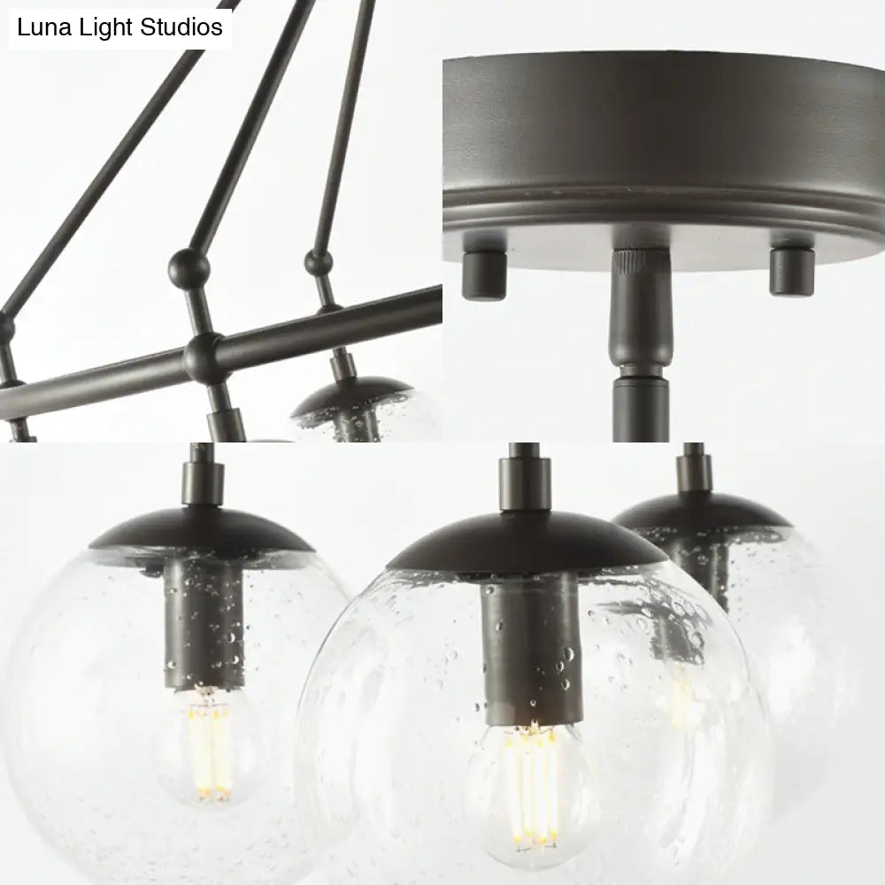 Modern Clear Frosted Glass Sphere Chandelier With Multi-Lights And Circle Ring Design - Black