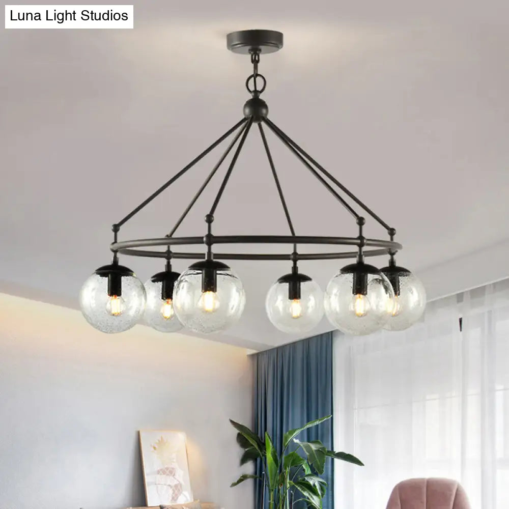 Modern Clear Frosted Glass Sphere Chandelier With Multi-Lights And Circle Ring Design - Black