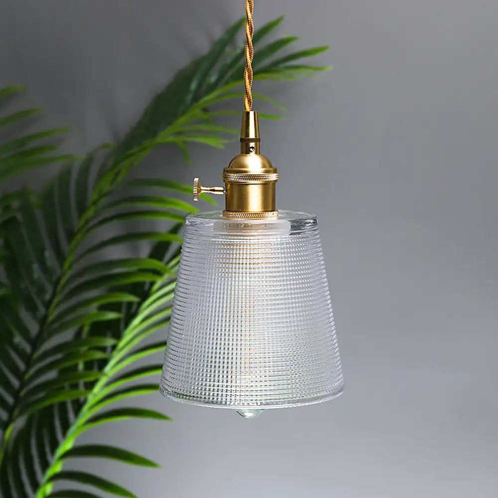 Modern Clear Glass 1-Bulb Gold Bell Pendant Light With Metallic Switch