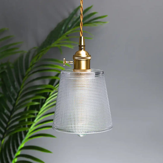 Modern Clear Glass 1-Bulb Gold Bell Pendant Light With Metallic Switch