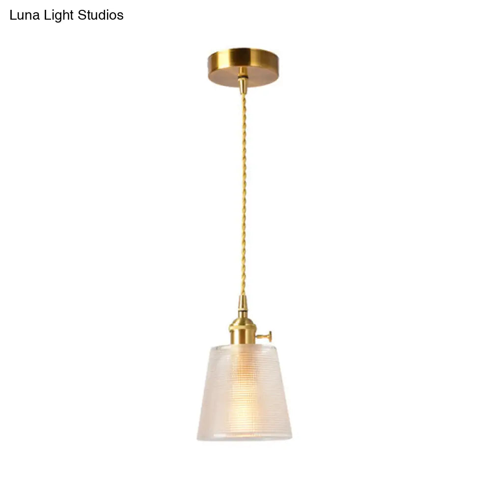 Modernist Clear Glass Bell Hanging Light With Gold Finish & Metallic Switch - 1 Bulb Suspended