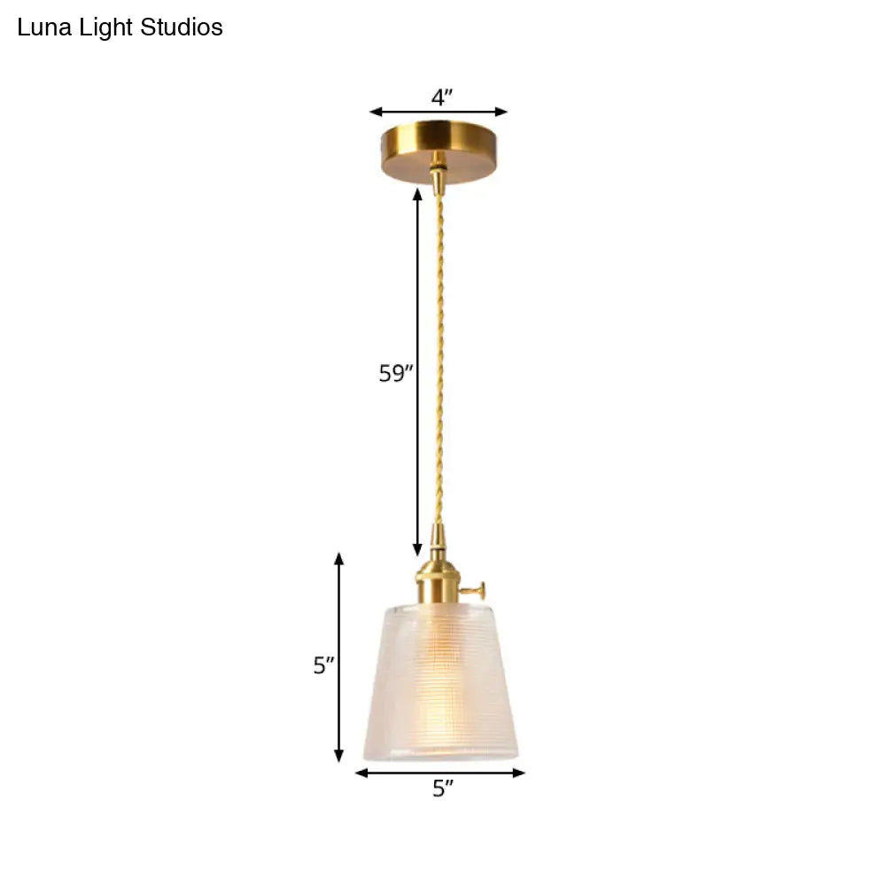 Modern Clear Glass 1-Bulb Gold Bell Pendant Light With Metallic Switch