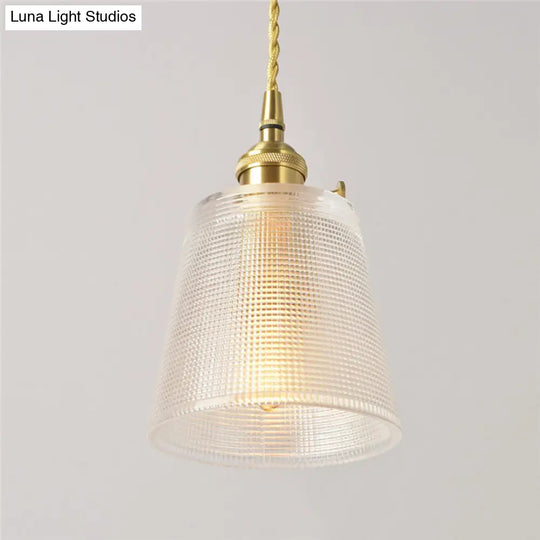 Modernist Clear Glass Bell Hanging Light With Gold Finish & Metallic Switch - 1 Bulb Suspended