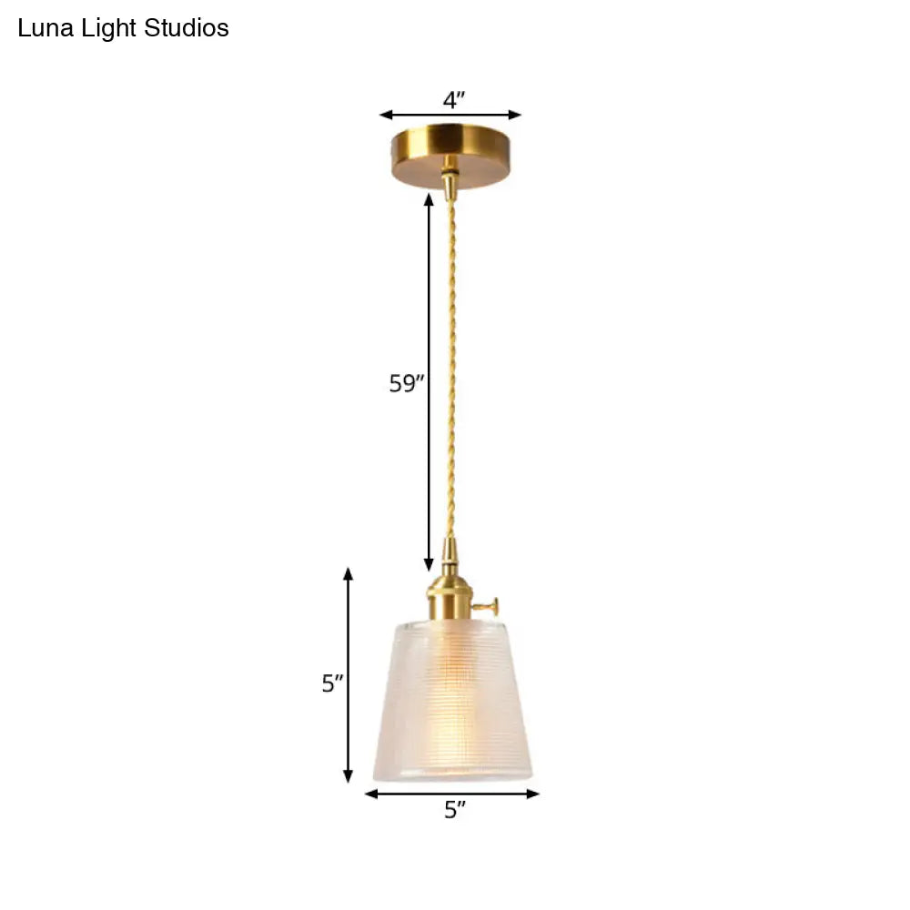 Modernist Clear Glass Bell Hanging Light With Gold Finish & Metallic Switch - 1 Bulb Suspended