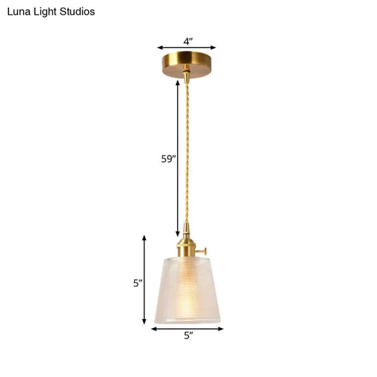 Modernist Clear Glass Bell Hanging Light With Gold Finish & Metallic Switch - 1 Bulb Suspended