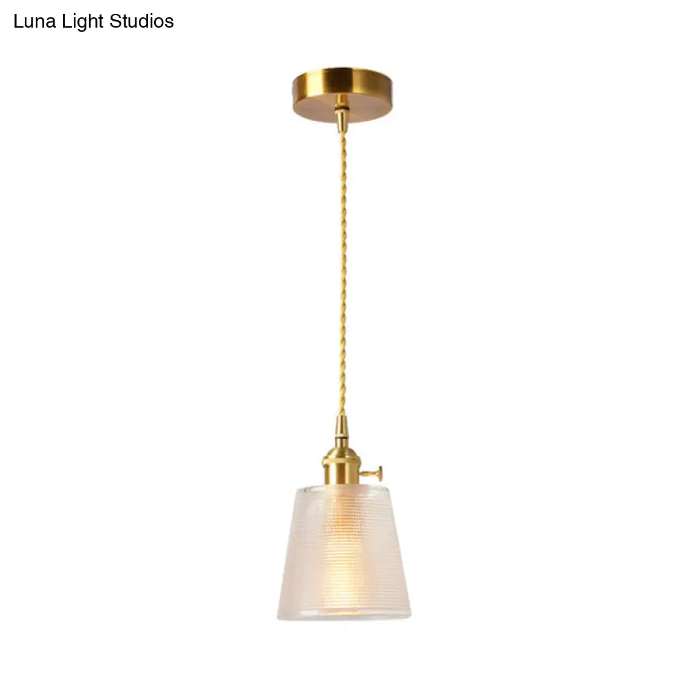 Modern Clear Glass 1-Bulb Gold Bell Pendant Light With Metallic Switch