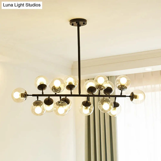 Modern Clear Glass Ball Chandelier - 16-Light Suspension Lamp In Black With Linear Design