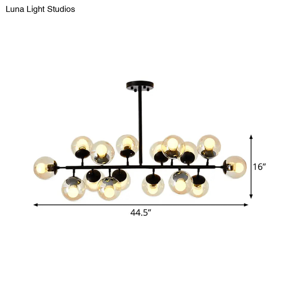 Modern Clear Glass Ball Chandelier - 16-Light Suspension Lamp In Black With Linear Design