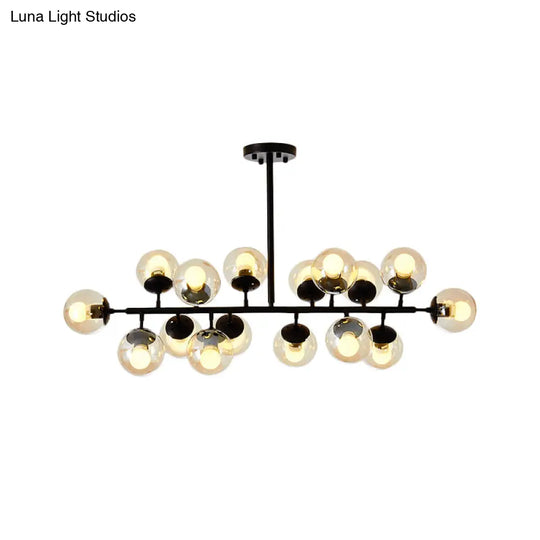 Modern Clear Glass Ball Chandelier - 16-Light Suspension Lamp In Black With Linear Design