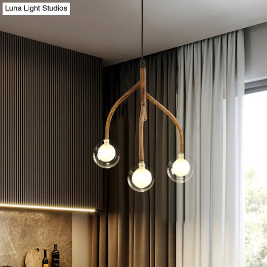 Modern Clear Glass Beige Pendulum Lamp With Molecular Design - 3-Light Warehouse Pendant Chandelier